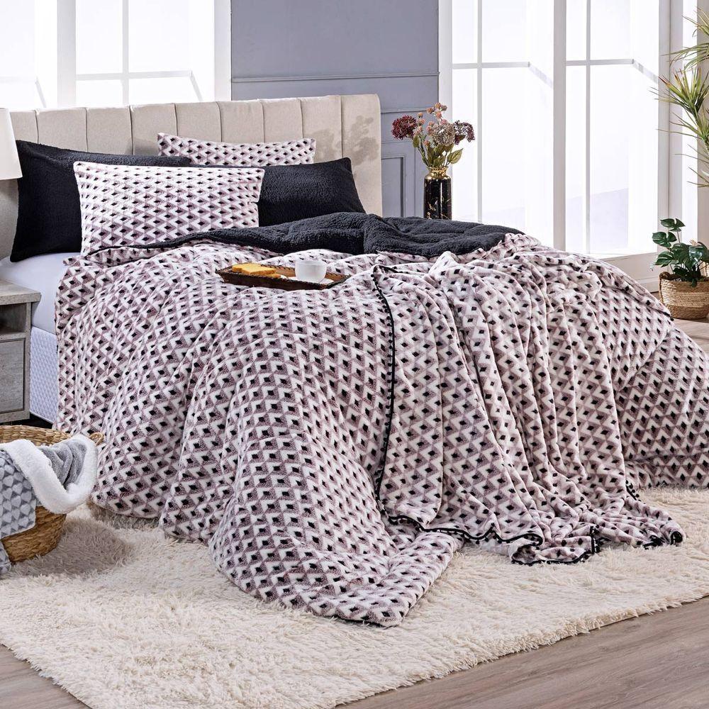 Kit Coberdrom Nevada Estampado Losangos Preto Queen 03pçs - Dupla Face - 1