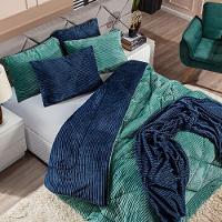 Kit Coberdrom Canelado Dupla Face Denver Casal Padrão 03pçs - Manta Microfibra Canelada Verde - 6