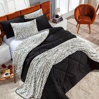 Kit Coberdrom Nevada Estampado Onça Preto Casal Padrão 03pçs - Dupla Face - 2