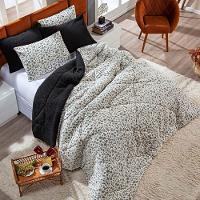 Kit Coberdrom Nevada Estampado Onça Preto Casal Padrão 03pçs - Dupla Face