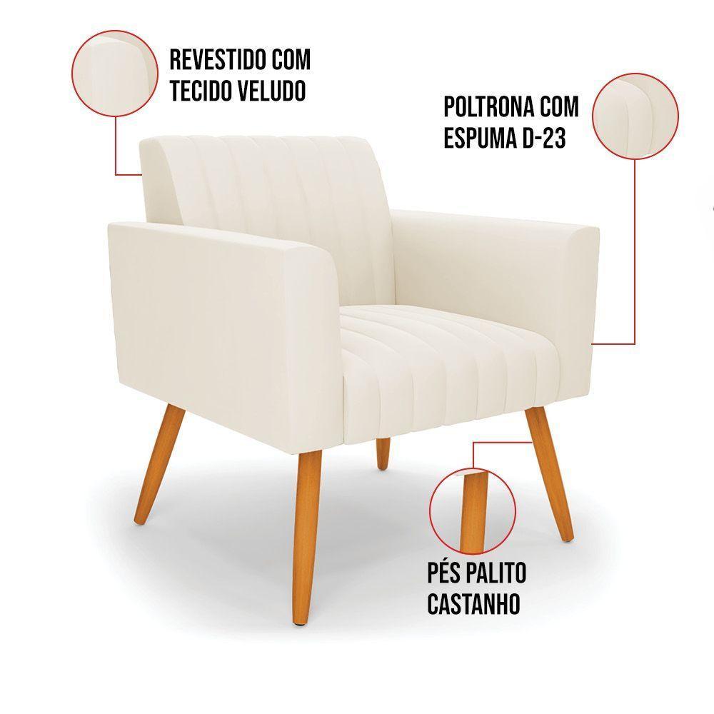 Kit 2 Poltronas Viena Gomada Veludo Pés Palito Castanho - D'rossi Cor Bege - 4