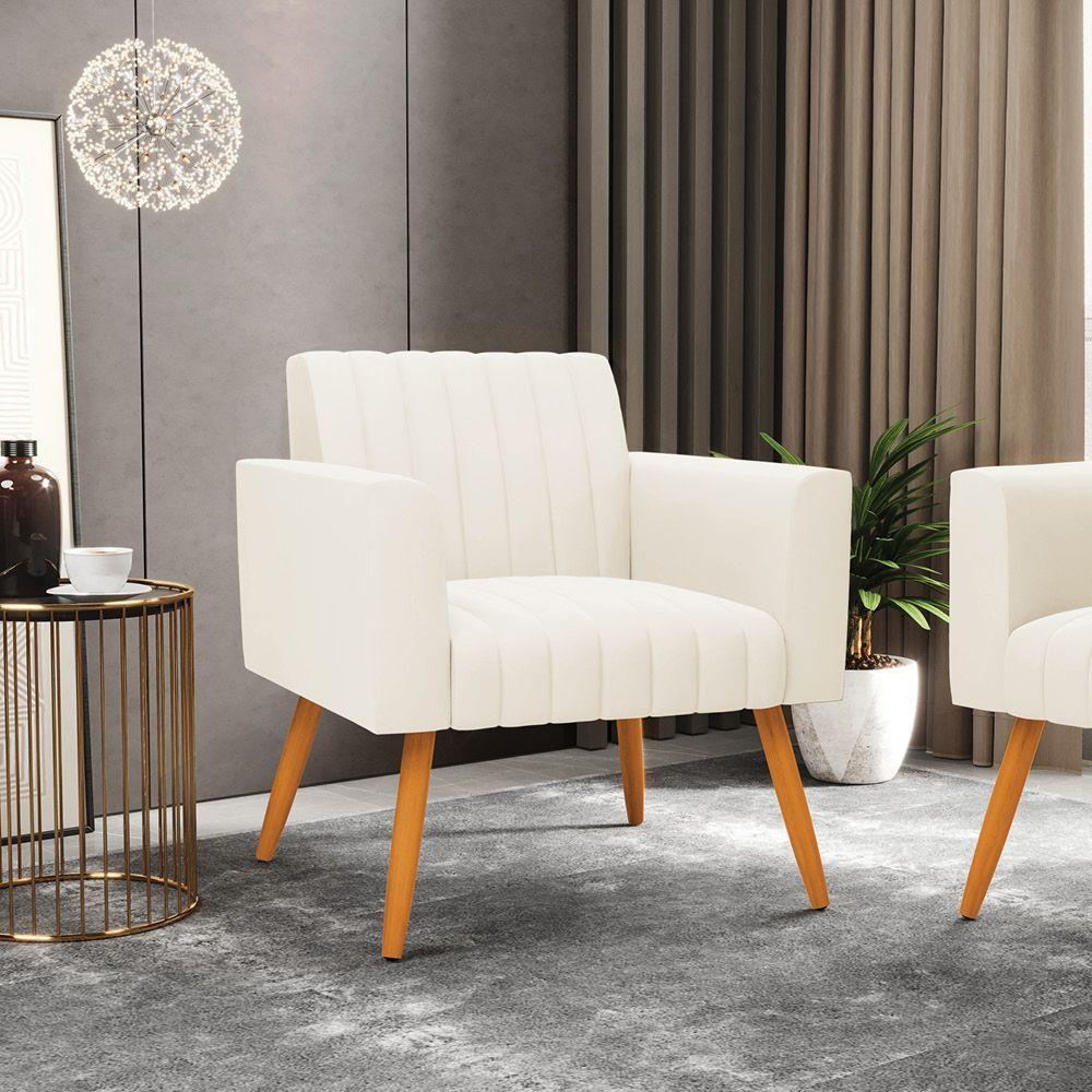 Kit 2 Poltronas Viena Gomada Veludo Pés Palito Castanho - D'rossi Cor Bege - 7