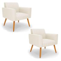 Kit 2 Poltronas Viena Gomada Veludo Pés Palito Castanho - D'rossi Cor Bege - 1