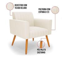 Kit 2 Poltronas Viena Gomada Veludo Pés Palito Castanho - D'rossi Cor Bege