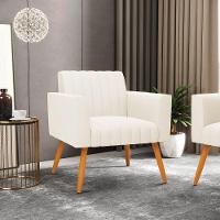 Kit 2 Poltronas Viena Gomada Veludo Pés Palito Castanho - D'rossi Cor Bege - 7