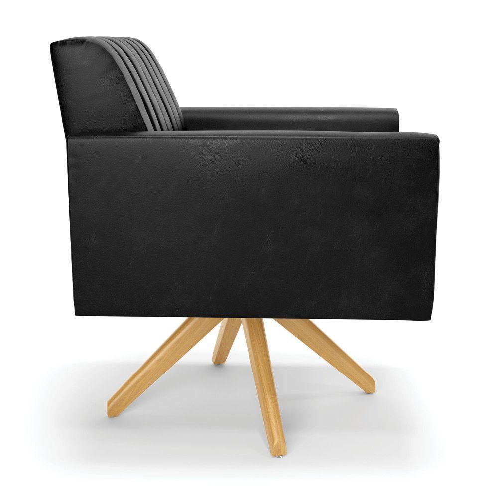 Poltrona Giratória Viena Gomada Corano Preto Base De Madeira Ma30 - D'rossi - 5