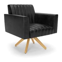 Poltrona Giratória Viena Gomada Corano Preto Base De Madeira Ma30 - D'rossi - 1