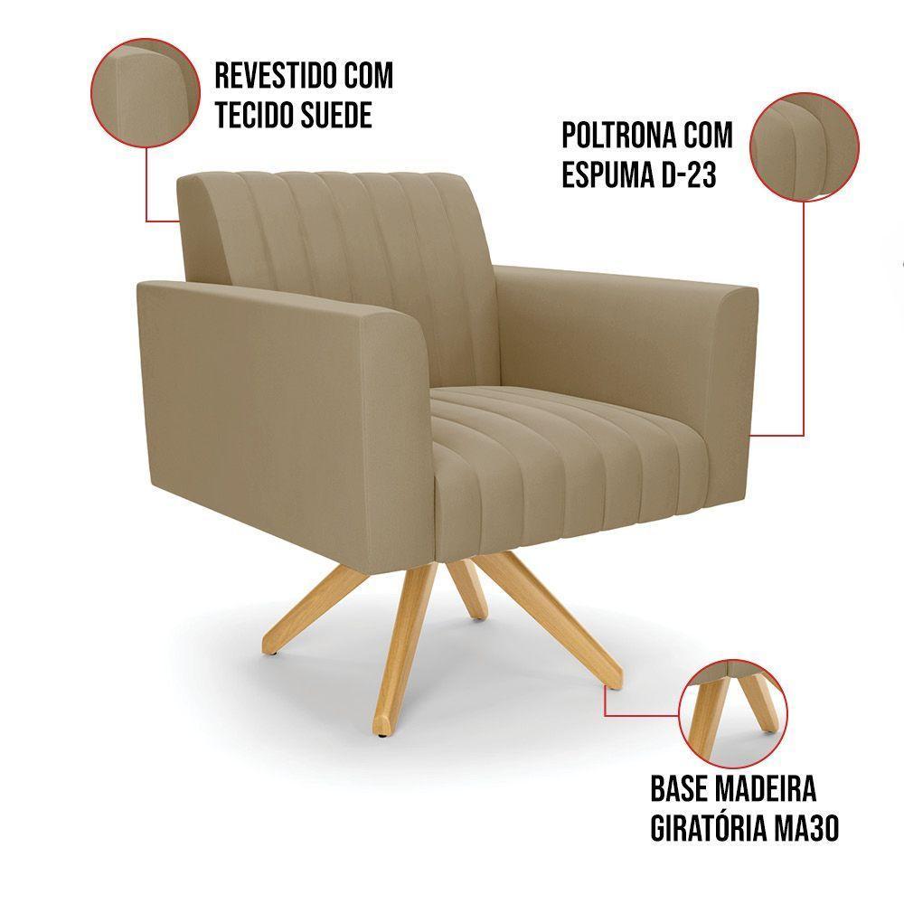 Kit 2 Poltronas Giratória Viena Gomada Suede Marrom Rato Base De Madeira Ma30 - D'rossi - 3
