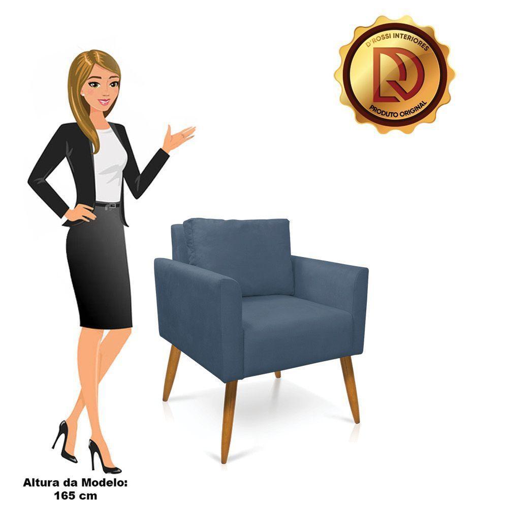 Poltrona Aline Suede Azul Marinho Pés Palito Castanho - D'rossi - 3