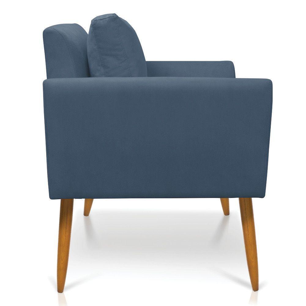 Poltrona Aline Suede Azul Marinho Pés Palito Castanho - D'rossi - 6