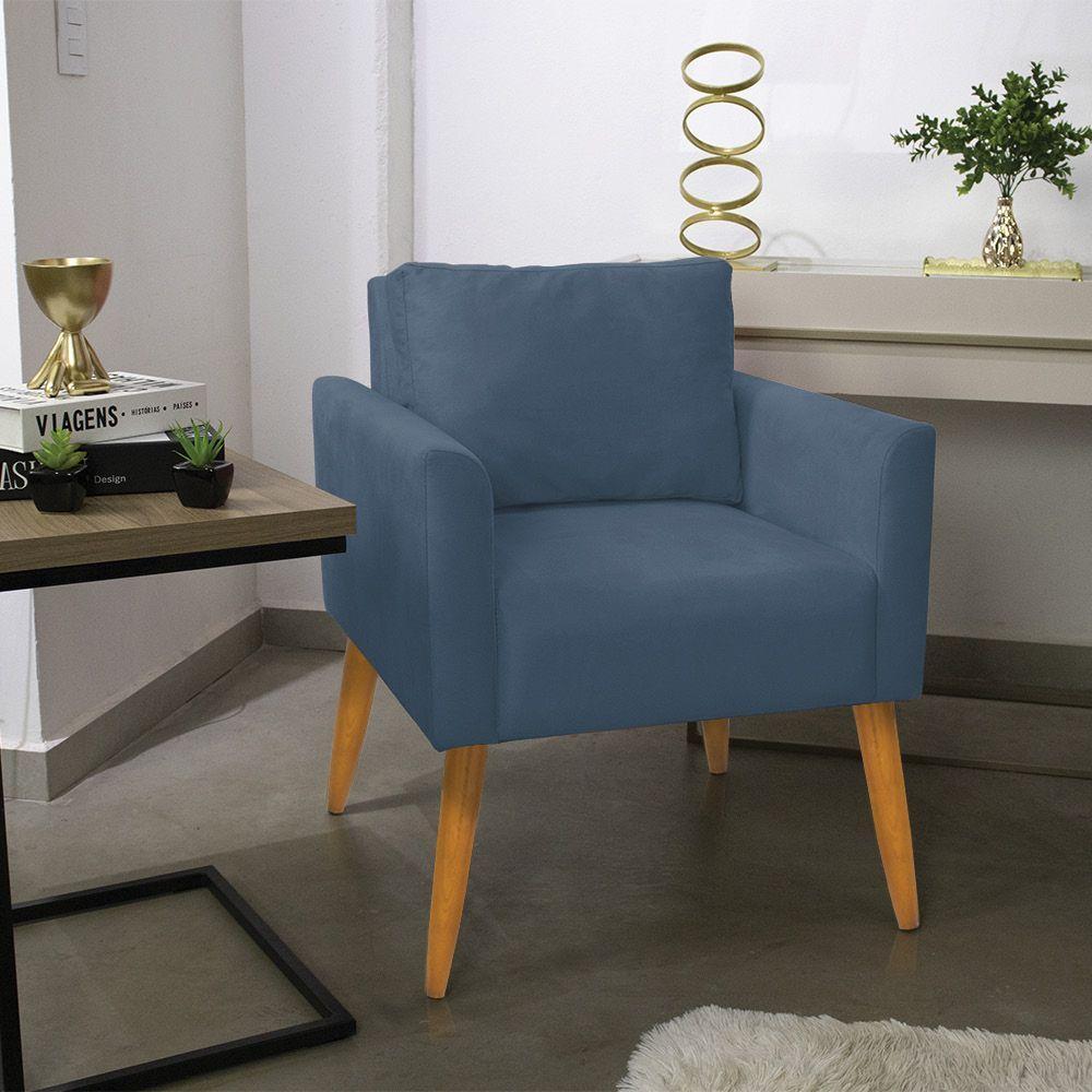 Poltrona Aline Suede Azul Marinho Pés Palito Castanho - D'rossi - 8