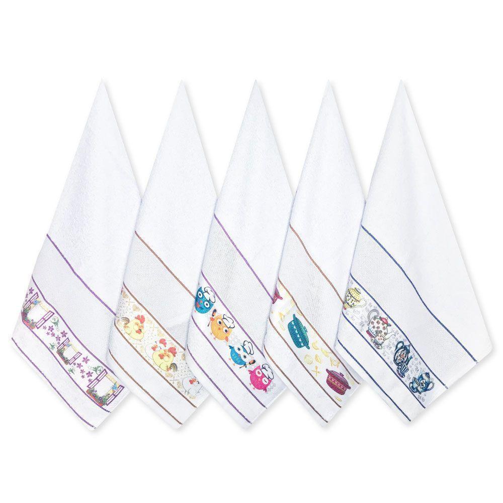 Kit Com 5 Pano De Copa Atoalhado Pano De Prato 100% Algodão - 1