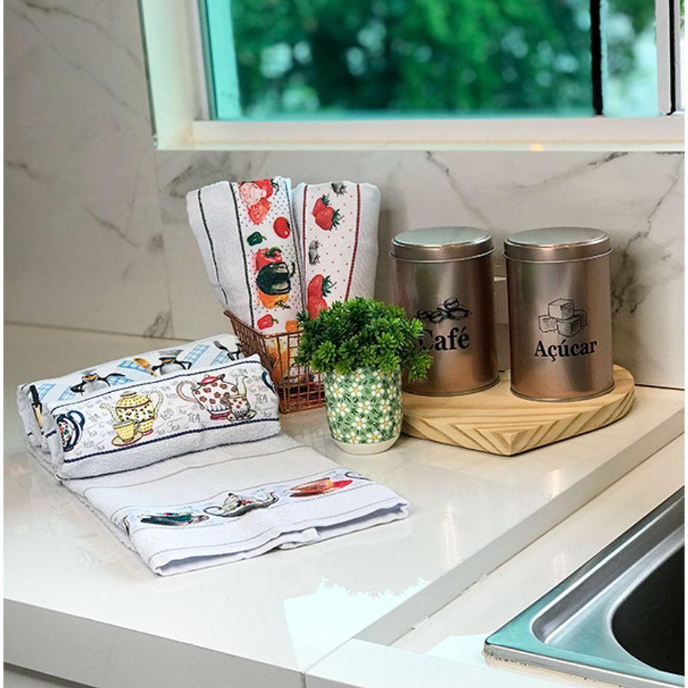 Kit Com 5 Pano De Copa Atoalhado Pano De Prato 100% Algodão - 4