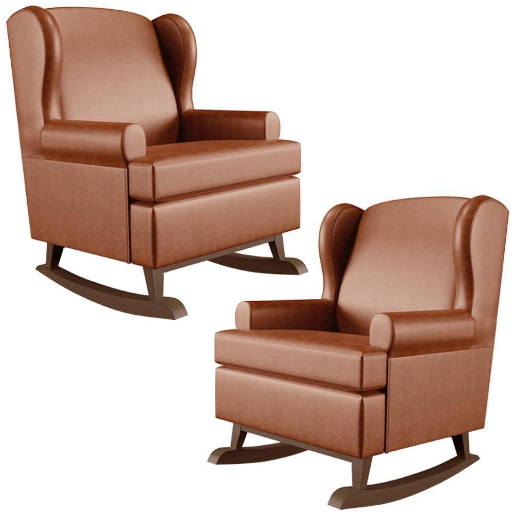 Kit 2 Poltronas Malu Base De Madeira P02 Couríssimo Camel - 1