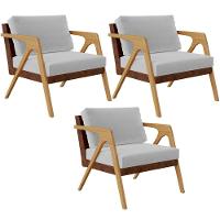 Kit 3 Poltronas Pietra L02 Couríssimo Marrom Linho Cinza - 1