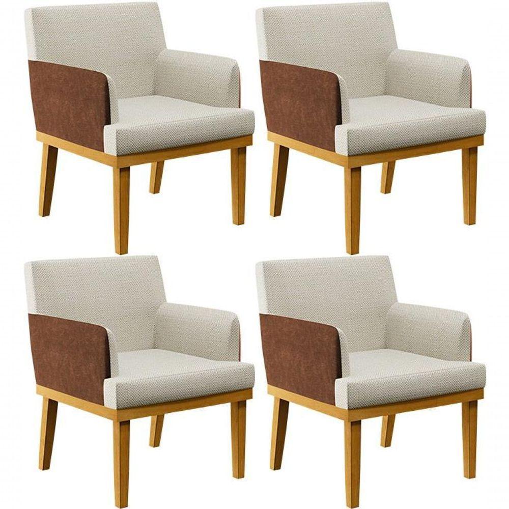 Kit 04 Poltronas Decorativa Base Mel Beatriz W01 Linho Champagne Couríssimo Marrom - Lyam Decor - 1