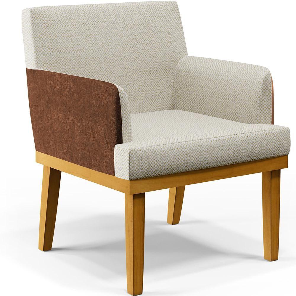 Kit 04 Poltronas Decorativa Base Mel Beatriz W01 Linho Champagne Couríssimo Marrom - Lyam Decor - 10