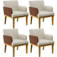 Kit 04 Poltronas Decorativa Base Mel Beatriz W01 Linho Champagne Couríssimo Marrom - Lyam Decor - 1