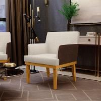 Kit 04 Poltronas Decorativa Base Mel Beatriz W01 Linho Champagne Couríssimo Marrom - Lyam Decor - 9