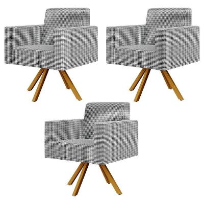 Kit 3 Poltronas Decorativas Helô L02 Base Giratória Suede Pied Poule Lyam Decor
