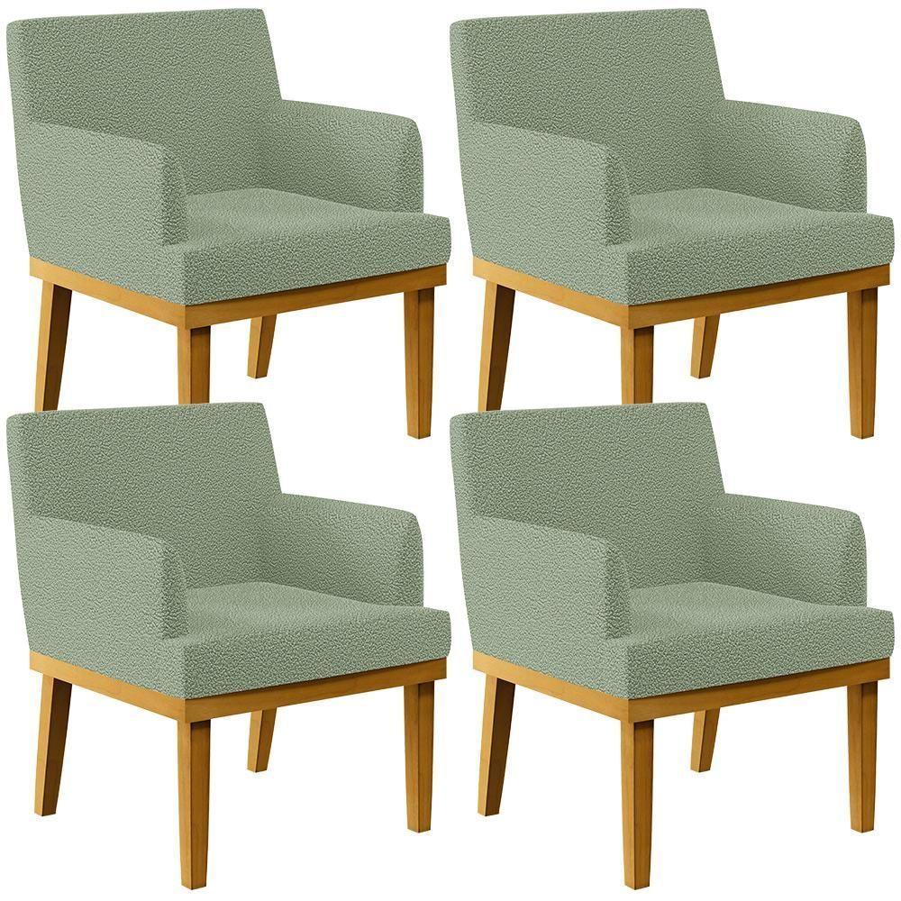 Kit 04 Poltronas Decorativa Para Sala De Estar E Recepção Beatriz W01 Bouclê Oliva - Lyam Decor - 1
