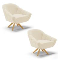 Kit 02 Poltronas Giratória Linho Base Madeira Grafite - 1