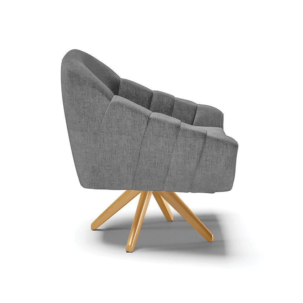 Kit 02 Poltronas Giratória Linho Grafite Base Madeira - 5