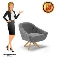 Kit 02 Poltronas Giratória Linho Grafite Base Madeira - 3