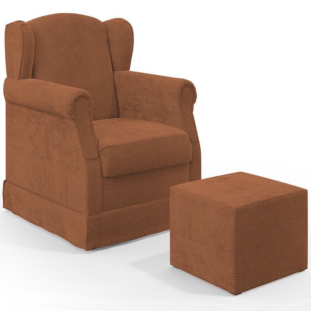Poltrona De Amamentação Com Balanço E Puff Elisa P02 Bouclê Terracota - Lyam Decor - 1