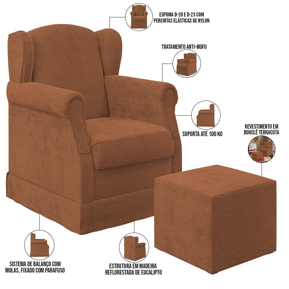 Poltrona De Amamentação Com Balanço E Puff Elisa P02 Bouclê Terracota - Lyam Decor - 7
