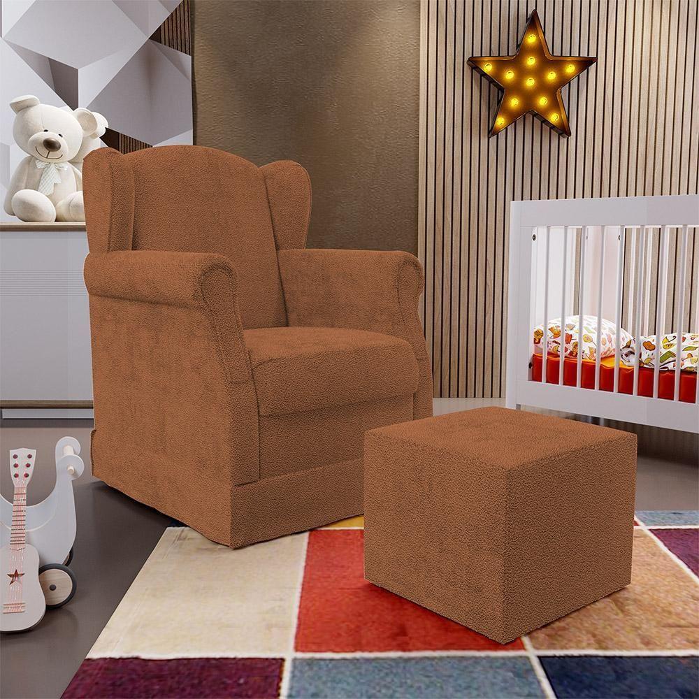 Poltrona De Amamentação Com Balanço E Puff Elisa P02 Bouclê Terracota - Lyam Decor - 8