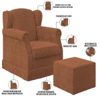 Poltrona De Amamentação Com Balanço E Puff Elisa P02 Bouclê Terracota - Lyam Decor - 7