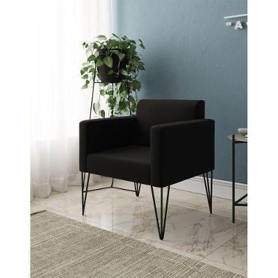 Poltrona Ideal Para Recepção Turim Pés Hairpin Preto Tecido Suede Preto - Preto