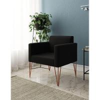 Poltrona Ideal Para Recepção Turim Pés Hairpin Cobre Tecido Suede Preto - Marrom - 1