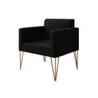 Poltrona Ideal Para Recepção Turim Pés Hairpin Cobre Tecido Suede Preto - Marrom - 2