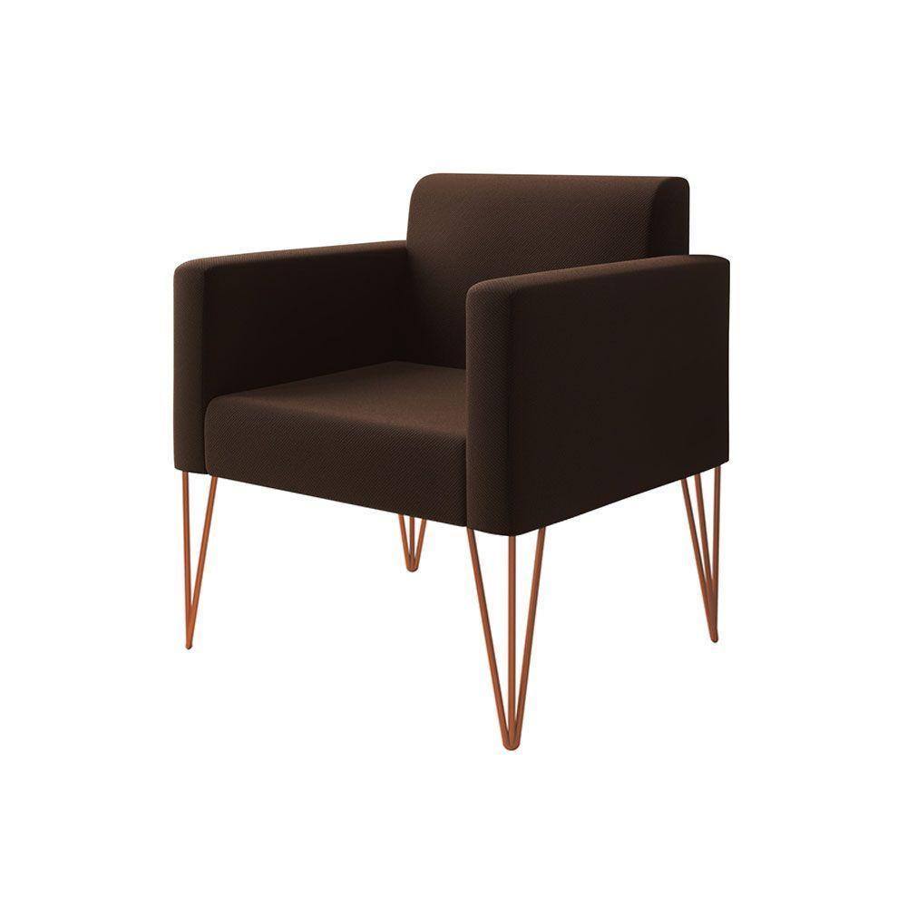 Poltrona Ideal Para Recepção Turim Pés Hairpin Cobre Tecido Suede Marrom - Marrom - 3