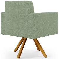 Poltrona Giratória Sala De Estar Base De Madeira Helô L02 Bouclê Oliva - Lyam Decor - 2