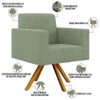 Poltrona Giratória Sala De Estar Base De Madeira Helô L02 Bouclê Oliva - Lyam Decor - 6