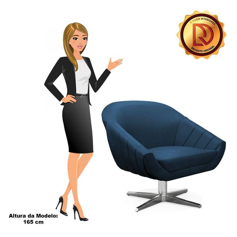 Poltrona Giratória Giovana Suede Base Cromada - D'rossi Cor Azul Marinho - 3