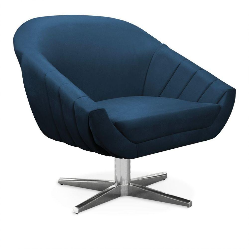 Poltrona Giratória Giovana Suede Base Cromada - D'rossi Cor Azul Marinho - 6