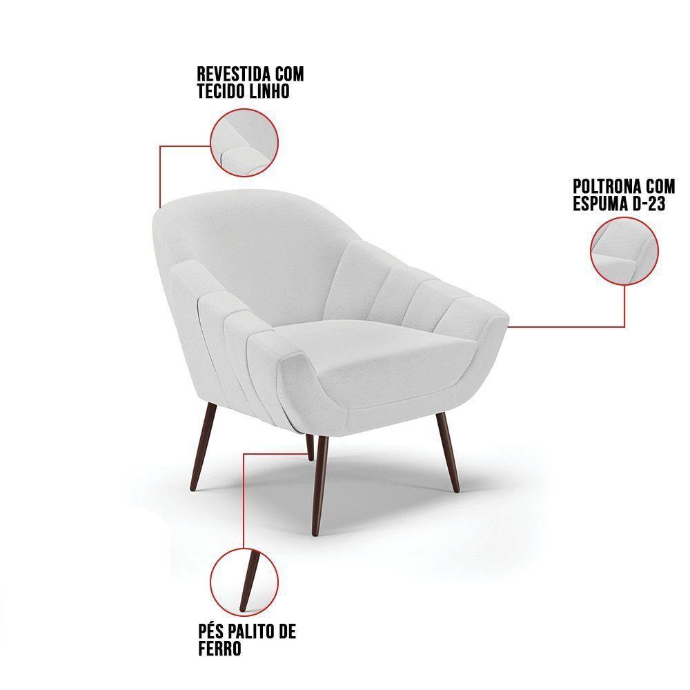 Poltrona Linho Cinza A05 Pés Palito Ferro - 3