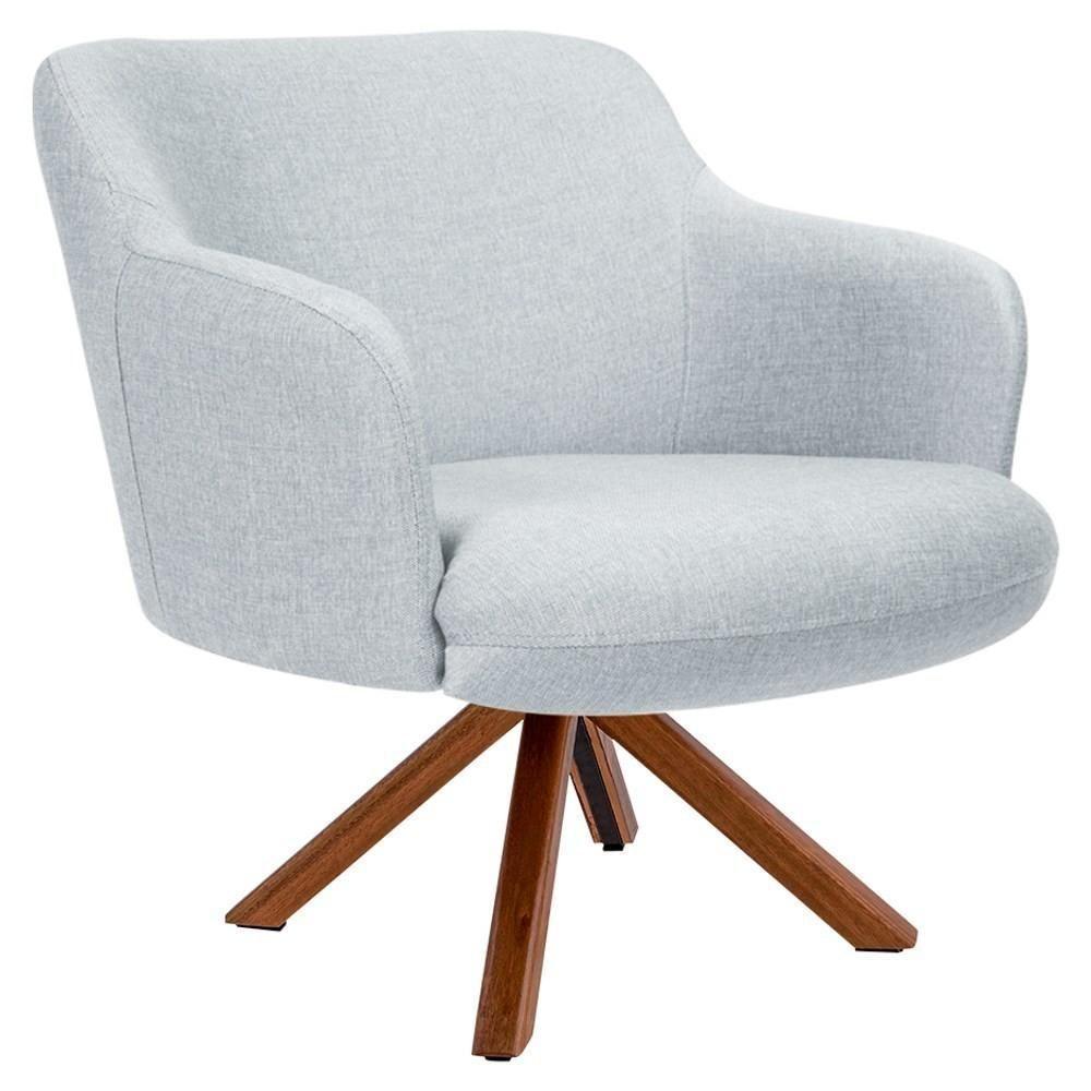 Poltrona Decorativa Giratória Base Giromad Madeira Jade C-315 Linho Cinza - Domi - 1