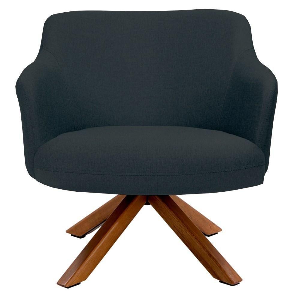 Poltrona Decorativa Giratória Base Giromad Madeira Jade C-465 Linho Chumbo - Domi - 6