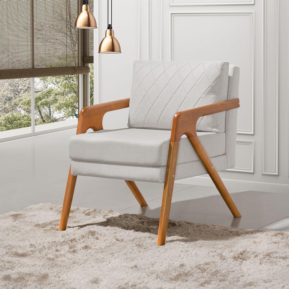 Poltrona Mona Luxo Onix Madeira Maciça Tecido Linho Cinza - Cor: Cinza - 2