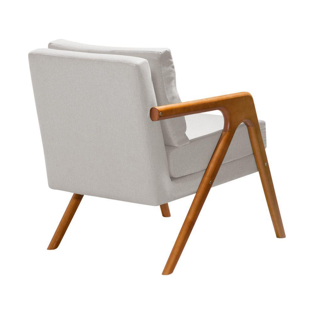 Poltrona Mona Luxo Onix Madeira Maciça Tecido Linho Cinza - Cor: Cinza - 3