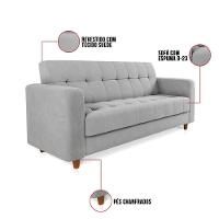 Sofá 03 Lugares Suede Pés Chanfrado Castanho Cor Cinza - 6