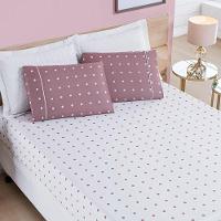 Jogo Cama Lençol Meggy Poá King Bolinhas Micropercal 200 Fios 3 Peças - Rosê - 1