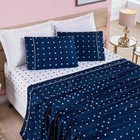 Jogo Cama Lençol Meggy Poá Casal Padrão Bolinhas Micropercal 200 Fios 4 Peças - Azul Marinho - 1