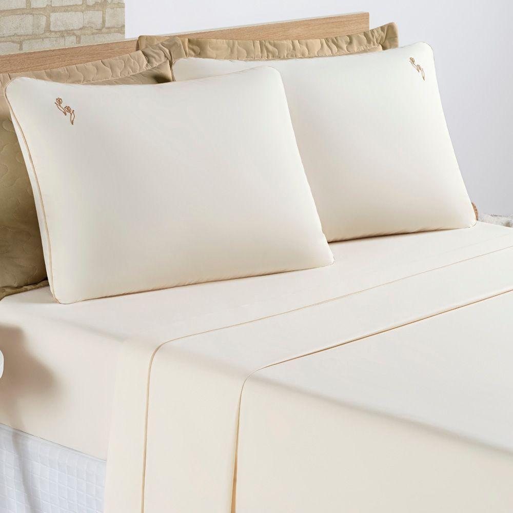 Jogo Cama Lençol Diana Queen Percal 200 Fios 100% Algodão 4 Peças - Palha - 1