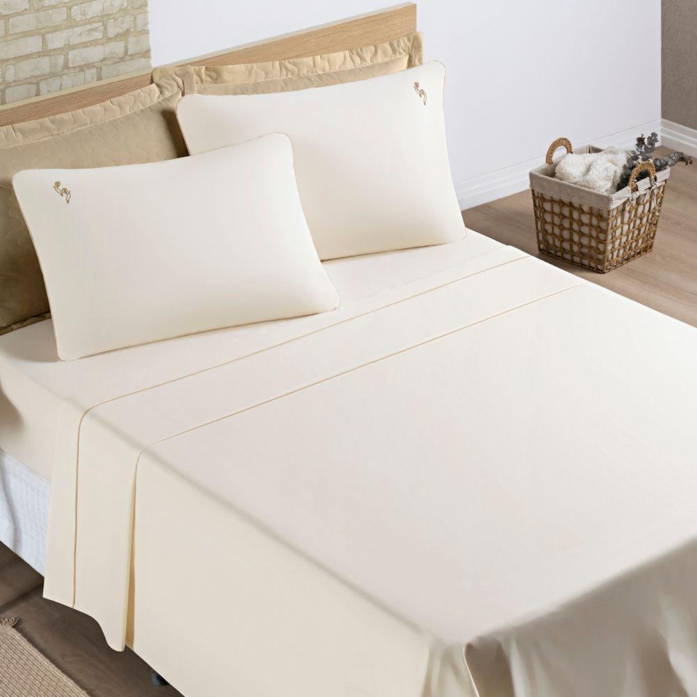Jogo Cama Lençol Diana Queen Percal 200 Fios 100% Algodão 4 Peças - Palha - 3